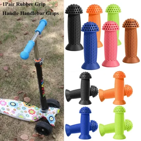 1 par de empuñaduras de goma coloridas azules y rojas para niños, empuñaduras de manillar de 7 colores, empuñaduras para bicicleta