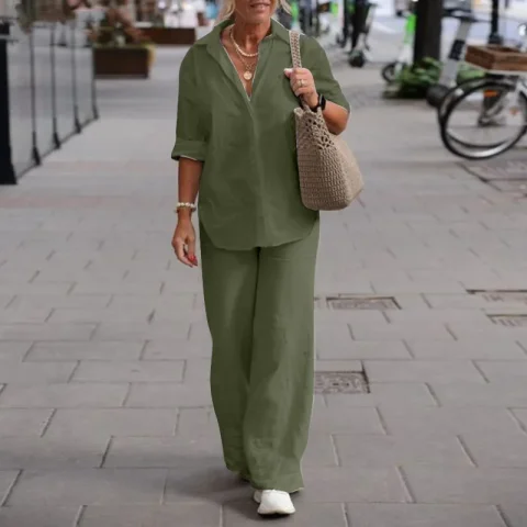Conjunto de Dos Piezas de Pantalones y Camisa Retro para Mujer, Moda Otoño-Verano 2026, Top de Manga Larga, Traje Casual para Mujer, Ropa de Calle 3