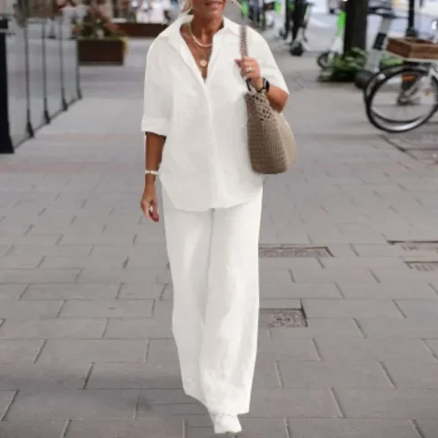 Conjunto de Dos Piezas de Pantalones y Camisa Retro para Mujer, Moda Otoño-Verano 2026, Top de Manga Larga, Traje Casual para Mujer, Ropa de Calle 5