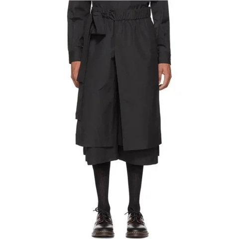 Pantalones para hombre con cinturón oscuro Y2k, pantalones informales en capas, ropa de calle de primavera, pantalones cortos finos 2 en 1 de nicho a la moda, novedad de 2025