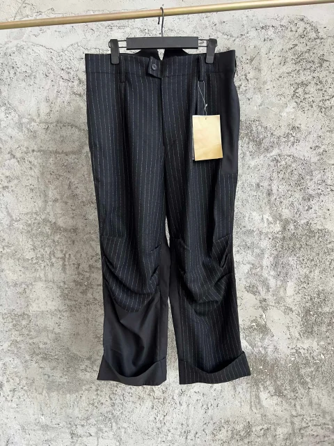 TOP-YAMAMOTO Pantalones informales con diseño de patchwork a rayas, pantalones largos de pierna recta, con patas enrolladas ajustables abotonadas