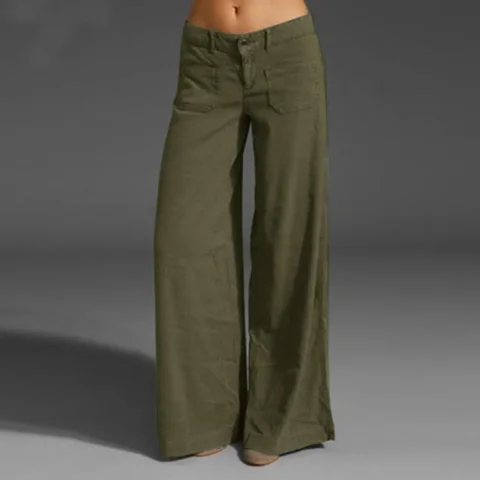 Pantalones de pierna ancha elegantes para mujer, pantalones Retro holgados con bolsillo adelgazante y costuras, pantalones de Color sólido, ropa de mujer Ж Javaliе брюки 3