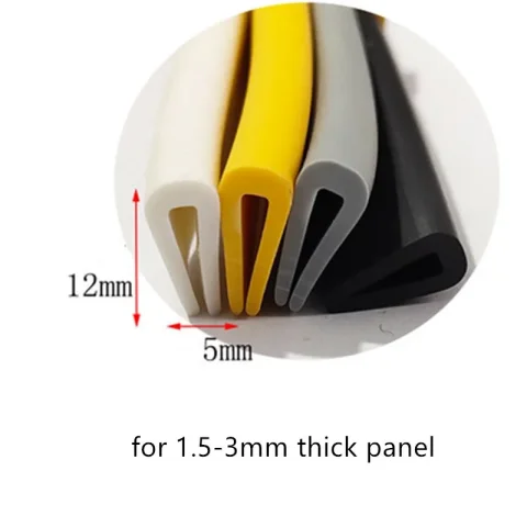 Tira de goma en U para parachoques de coche, 12x5mm, 1,5-3mm, borde de escudo, Encloser Bound, vidrio, Metal, Panel de madera, sellos de parachoques de vehículo, Blanco, Negro, amarillo, gris 1