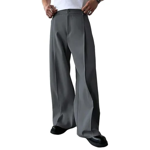 Pantalones Casuales de Moda Urbana para Hombre, Pantalones Holgados de Color Sólido Vintage con Pliegues y Cintura Alta, Pantalones Rectos para Primavera y Verano