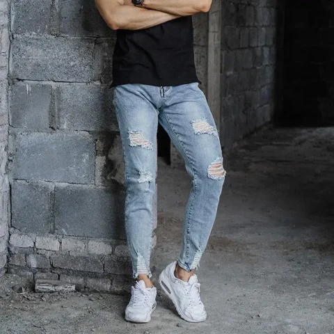 Pantalones sexuales de entrepierna abierta para hombres, Jeans desgastados rasgados, ajustados, ropa de calle de diseño de moda, pantalones vaqueros ajustados destruidos 3