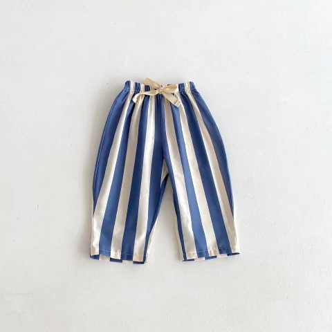Pantalones a rayas para niños y niñas, ropa deportiva informal, pantalones sueltos finos, ropa exterior, pantalones versátiles simples, Moda de Primavera 4