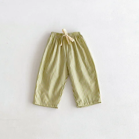 Pantalones a rayas para niños y niñas, ropa deportiva informal, pantalones sueltos finos, ropa exterior, pantalones versátiles simples, Moda de Primavera 5