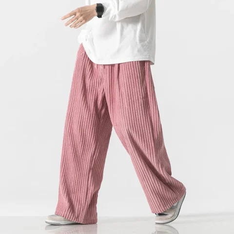 Pantalones casuales para hombre, ropa de calle de moda, pantalones Harem, Color sólido, pana Vintage, pantalones sueltos de pierna ancha, pantalones de pareja, otoño