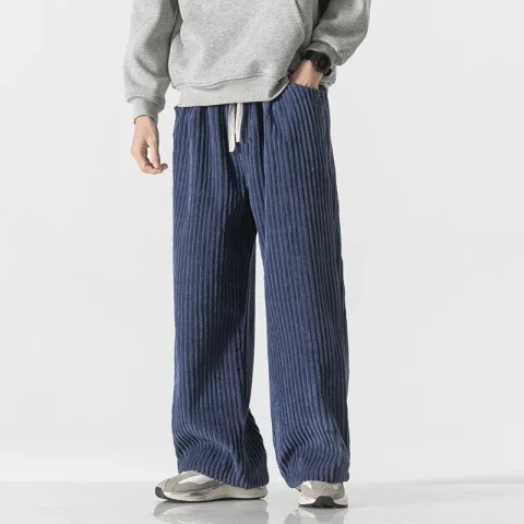 Pantalones casuales para hombre, ropa de calle de moda, pantalones Harem, Color sólido, pana Vintage, pantalones sueltos de pierna ancha, pantalones de pareja, otoño