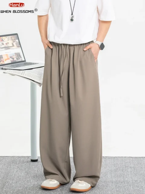 Pantalones informales refrescantes y transpirables para hombre, pantalones holgados de pierna recta, resistentes a las arrugas, para primavera/verano 2025 3