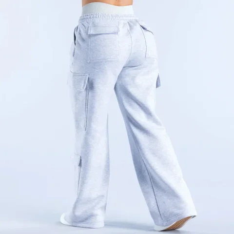 Pantalones de Trabajo Americanos de Moda para Mujer, de Cintura Baja, con Cinturón, Pierna Recta y Ancha, Color Sólido, Casuales, con Múltiples Bolsillos 5