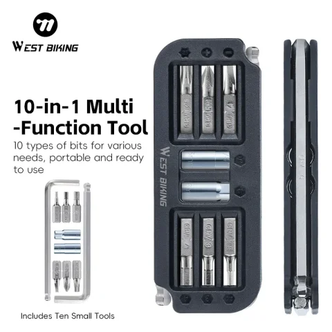 WEST BIKING-Kits de herramientas 10 en 1 para bicicleta, llave magnética portátil de acero CRV, juego de llaves Allen, multiherramientas de mantenimiento de bicicletas de montaña y carretera