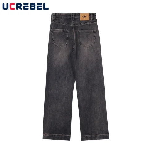 Pantalones casuales de pierna ancha para hombre, ropa de calle, pantalones sueltos de pierna recta, pantalones vaqueros de calle alta