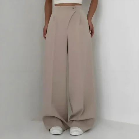 Pantalones de verano elegantes de cintura alta para mujer, traje con bolsillos para atuendo de oficina, pierna recta, pierna ancha para profesionales