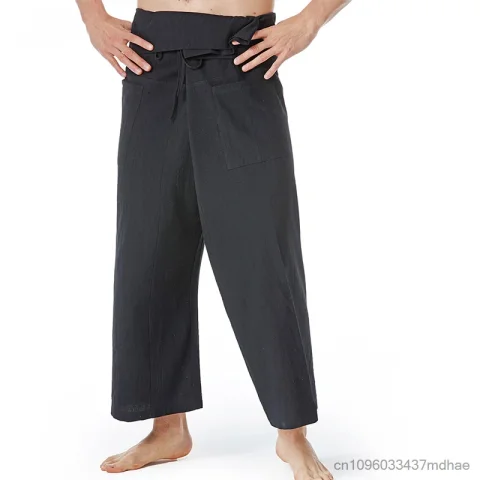 Pantalones de Artes Marciales de Color Sólido, Cintura Alta, Pierna Ancha, Estilo Pirata, Casuales, para Cosplay, Pantalones de Pescador para Hombre 4