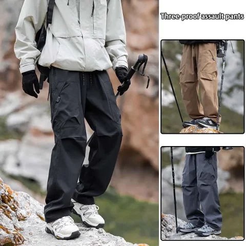 Pantalones de escalada para hombre, pantalones de ciclismo a prueba de viento y lluvia, pantalones Cargo para viaje de senderismo, pantalones deportivos para acampar al aire libre y correr 4