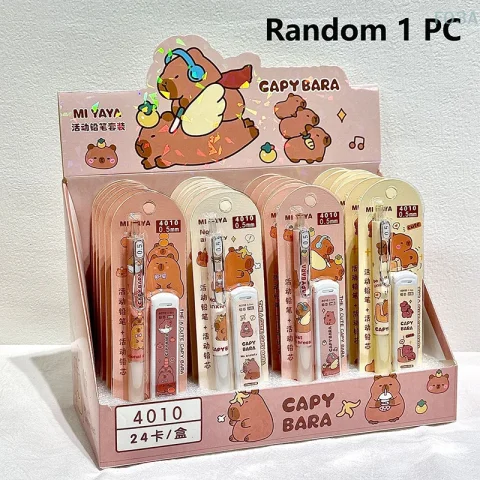 Juego de lápices mecánicos de dibujos animados Kawaii Capybara, herramientas de escritura de oficina escolar, lápices de dibujos animados creativos, regalos de papelería, 1 Juego
