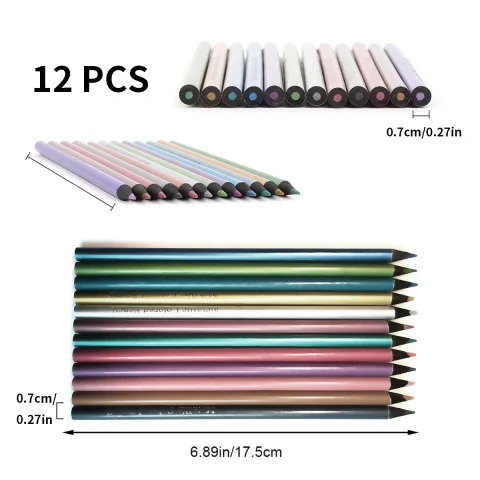 Lápices de colores metálicos de 12 colores, juego de bocetos de madera negra, lápices de colores, suministros de arte DIY, suministros profesionales para colorear 2