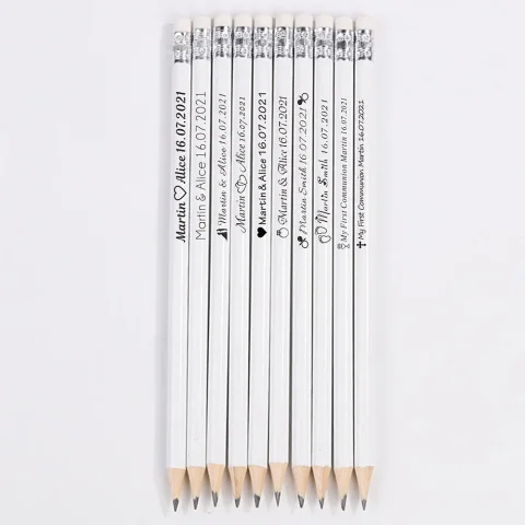 Lápices de madera grabados personalizados gratis, bolígrafo de decoración escolar personalizado con borrador, recuerdos de regalo de boda, fiesta de Baby Shower de 19CM