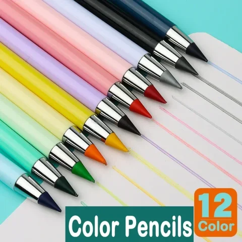 12 unids/set de lápiz eterno de Color que se puede limpiar, cabeza mágica de reemplazo, bolígrafo de pintura para estudiantes, lápiz de dibujo DIY, suministros escolares, papelería