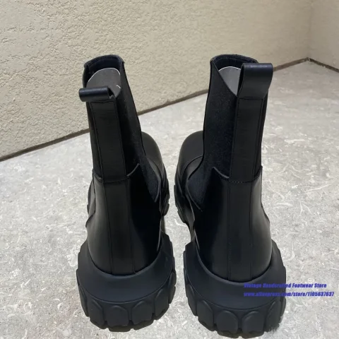 Botas Chelsea negras con plataforma gruesa, punta redonda, banda elástica, sin cordones, estilo gótico, suela gruesa, botines de lujo para hombre 4