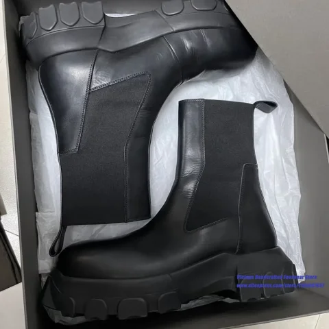 Botas Chelsea negras con plataforma gruesa, punta redonda, banda elástica, sin cordones, estilo gótico, suela gruesa, botines de lujo para hombre 5