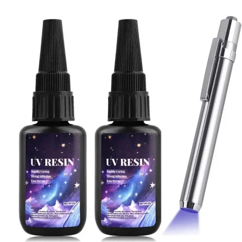 Juego de pegamento UV de 50/25g, pegamento de soldadura y curado ultravioleta, superadhesivo de alto brillo para unir vidrio, Metal, artesanía, decoración