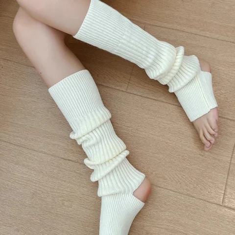Calcetines largos para mujer, calentadores de piernas estriados, Otoño Invierno, sobre la rodilla, puños para botas, calcetines tejidos por encima de la pantorrilla Lolita para niña