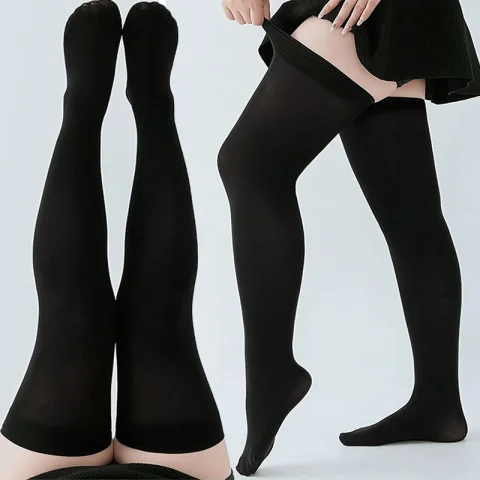 Calcetines largos sexis de Color sólido blanco y negro para mujer, medias por encima de la rodilla hasta el muslo por encima de la rodilla, calcetines cálidos hasta la rodilla Lolita para mujer y niña 1