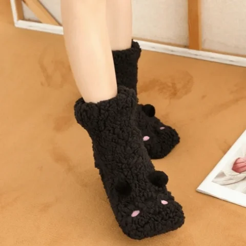Calcetines para dormir bordados, calcetines de invierno para el suelo, calcetines térmicos gruesos antideslizantes de dibujos animados, calcetines con gráficos de animales de tubo medio para invierno, regalos 2