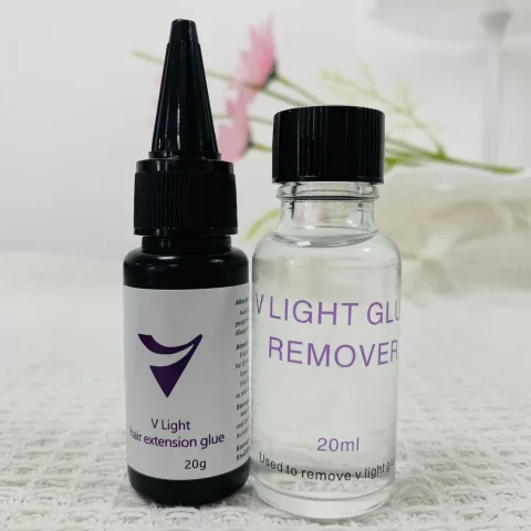 Pegamento para extensión de cabello con luz UV, eliminador de luz UV de 20g, pegamento para extensión de cabello ligero de 20ml V para extensión de cabello itip rápida 3