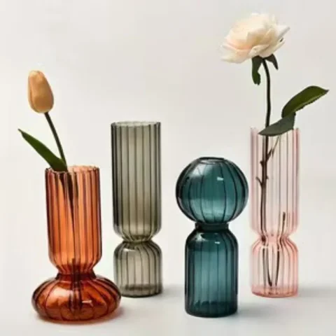 Jarrones Coloridos, Jarrones de Vidrio Retro Modernos, Artículos Decorativos para el Hogar y la Oficina, Jarrones Hidrófilos 4