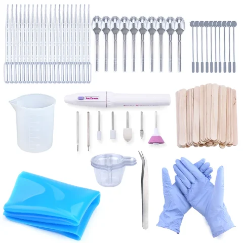 Juego de herramientas de resina epoxi, Kit de herramientas de molde de resina, bancos de trabajo, equipos de perforación de vasos de plástico, palo de madera, dispensador de tazas desechables