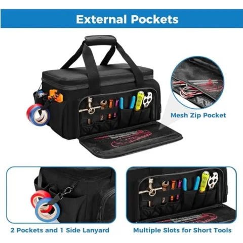 Bolsa de almacenamiento de herramientas con asa cómoda, caja de herramientas con Base acolchada gruesa de Color negro, bolsa de trabajo multifuncional fácil de llevar 3