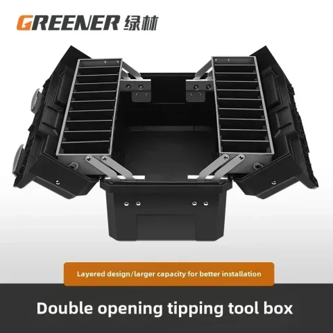 Green Forest-caja de herramientas plegable grande de tres capas, caja de almacenamiento de arte de mantenimiento manual multifunción, electricista A