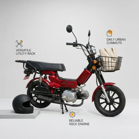 Ciclomotor de 48cc con Pedal de Acelerador, Motocicleta Utilitaria Todoterreno de 4 Tiempos, Bicicleta Motorizada Totalmente Automática para Desplazamientos Urbanos Diarios 2
