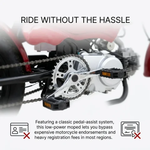 Ciclomotor de 48cc con Pedal de Acelerador, Motocicleta Utilitaria Todoterreno de 4 Tiempos, Bicicleta Motorizada Totalmente Automática para Desplazamientos Urbanos Diarios 4