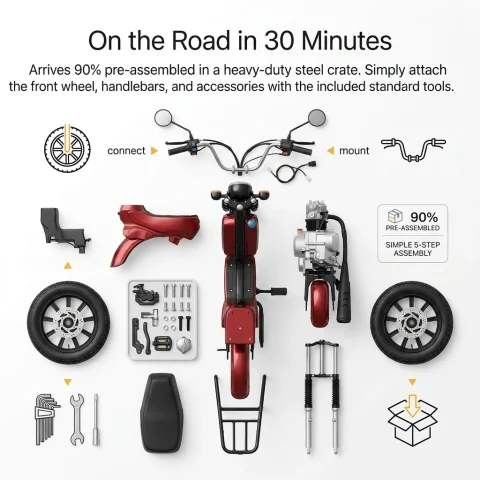 Ciclomotor de 48cc con Pedal de Acelerador, Motocicleta Utilitaria Todoterreno de 4 Tiempos, Bicicleta Motorizada Totalmente Automática para Desplazamientos Urbanos Diarios 5