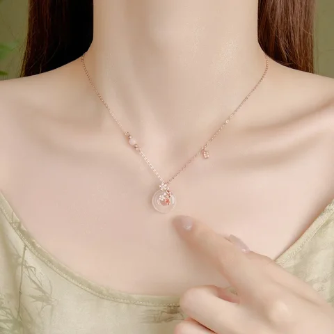Thaya 100% S925 conjunto de joyería de plata para mujer, colgante de Calcedonia para fiesta, collar de Jade Vintage para mujer, regalos de joyería de boda de lujo 4
