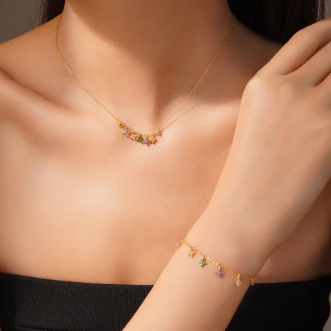 ANDYWEN - Juego de Collar y Pulsera de Plata de Ley 925 con Circonitas de Colores, Joyería Delicada de Lujo para Uso Diario, Regalo para Mujer 2025 5