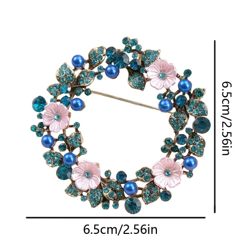 Broche de corona de flores brillante y lujoso para mujer, joyería de Metal con diamantes de imitación de cristal esmaltado, Pin para abrigo para ropa de fiesta y banquete 4