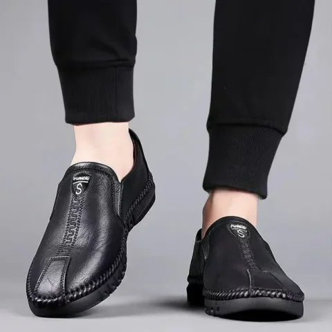 Zapatos de cuero para hombre, zapatos informales de suela blanda, zapatos planos cómodos de otoño para negocios, zapatos de trabajo ligeros para hombre, zapatos sin cordones para conducir, Tenis 5