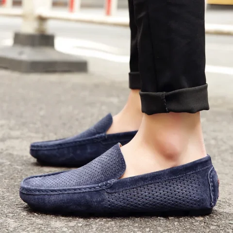 Zapatos de gamuza Elegantes para hombre, mocasines sin cordones, informales, hechos a mano, transpirables 5