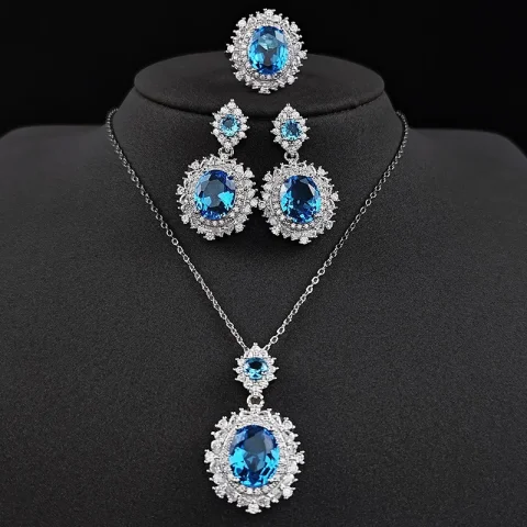 3 unids/set para mujeres niñas fiesta elegante lujo moda cristal circón collar pendientes anillo boda novia joyería conjunto regalos 4