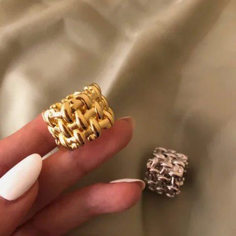 Anillos anchos geométricos de tejido de Metal para mujer y parejas, joyería Vintage Simple exagerada clásica, accesorios para regalos de fiesta 4