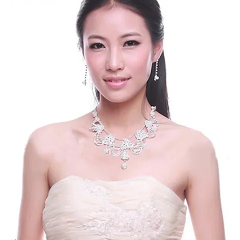 Conjunto de joyería nupcial para boda, collar de perlas de imitación con diamantes de imitación de lujo para mujer, conjunto de joyería brillante de lujo, joyería de boda para mujer 3