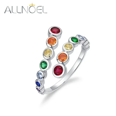 ALLNOEL-Conjunto de joyería de plata de ley 925 para mujer, anillo, Clip, pendientes, collar, circonita colorida, joyería fina de moda para fiesta, regalo