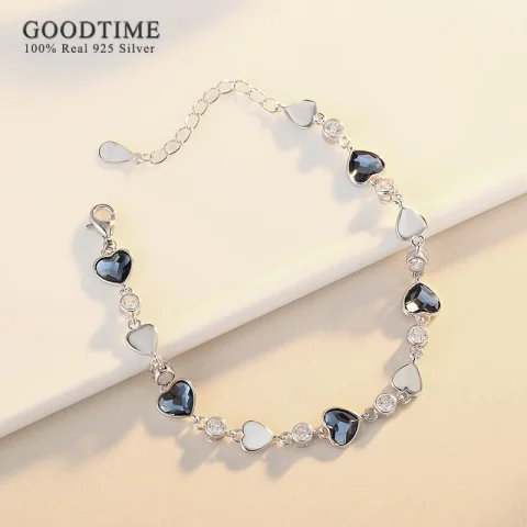 Conjunto de joyería de cristal de lujo para mujer, conjunto de corazón de plata de ley 925 pura, regalo para novia, fiesta de boda 4