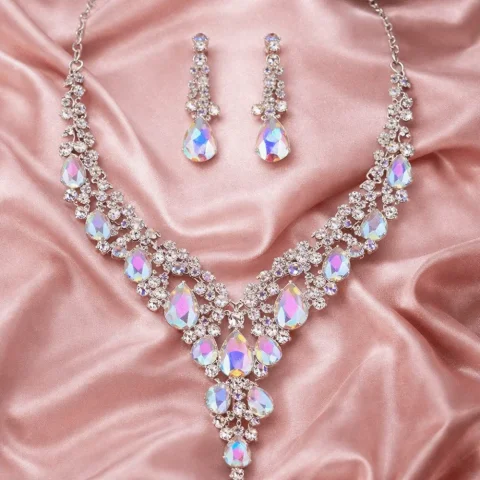 Conjunto de Joyas de Pedrería Brillante y Reluciente para Mujer, Accesorios para Vestido de Gala, Collar y Pendientes de Cristal de Lujo 3