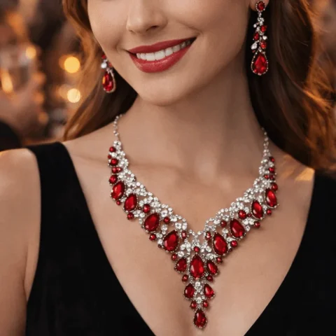Conjunto de Joyas de Pedrería Brillante y Reluciente para Mujer, Accesorios para Vestido de Gala, Collar y Pendientes de Cristal de Lujo 4